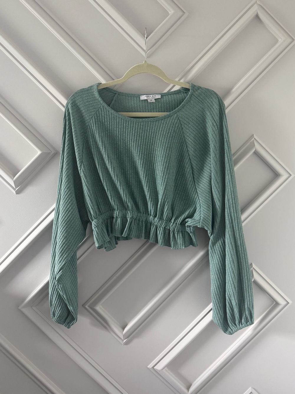 FAVLUX Ribbed Cropped Sweater top in Sage Green
